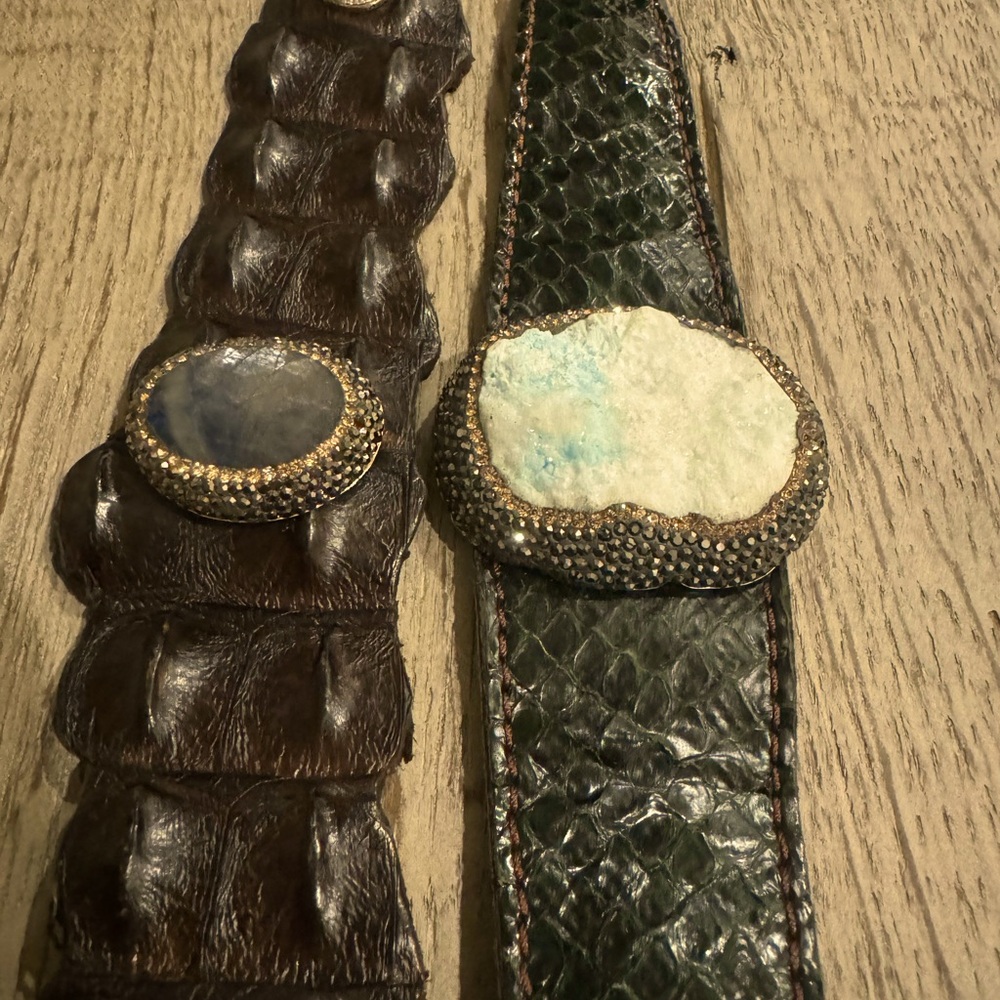 Genuine semi precious stone and leather fashion cuff. Grey stone/brown cuff.